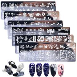 6Pcs Nail Stamping Plate, Mwoot Nail Art Plates Nagelstempel Maniküre Tool Kit, Unicorn Cat Bird love Leaves Lace Nagel Stamping Schablonen von MWOOT