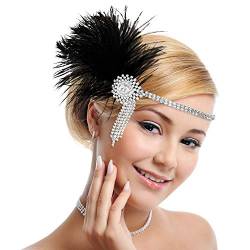 MWOOT 1920s Feder Stirnband für Mädchen,Vintage Haarbänder Schwarze Feder Headpieces Art Deco Inspiriert von Great Blinkende Kristalle Haarband von MWOOT