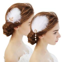 MWOOT 3 Stück Weiß Feder Haarschmuck Haarclips, Fascinators Feder Haarspangen Kopfschmuck zum Frauen und Mädchen Cocktail Teeparty Zubehör von MWOOT