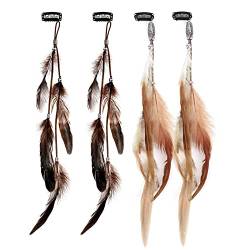 MWOOT 4 Stück Feder Haarschmuck Clip, Indianer Haarschmuck Damen, Federn Haarextensions, Boho Kopfschmuck für Faschingskostüm Karneval Verkleiden Cosplay Haardeko Zubehör Feder Haarspangen Braun Khaki von MWOOT