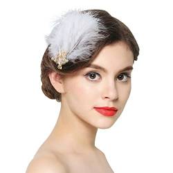 MWOOT 4 Stück Feder Haarspange set für Frauen, Eleganter Haarspangenkopfschmuck, Weiße Handgemachte Perle Feder Kopfschmuck für Hochzeit Halloween Party Carnival Kostüm Dekoration von MWOOT