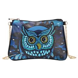 MWOOT 5D Eule Diamond Art Painting Cross-Body Tasche mit Kette, DIY Owl Diamond Art Painting Handbag, Diamant Malerei Leder Münze Geldbörse Unterarmtasche für Mädchen Frauen Party Travel von MWOOT