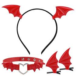 MWOOT Damen Halloween Kostüme Fledermaus Haarschmuck mit Haarspangen Stirnband Halsband, Rot Haarclips von MWOOT