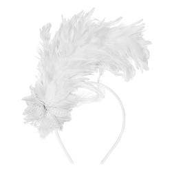 MWOOT Feder Haarschmuck Haarreif, 1920er Fascinator Kopfschmuck für Damen, Weiß Feder 20er Jahre Stirnband mit Künstlichen Blumen für Karneval Cocktail Hochzeit Tee-Party Accessoires von MWOOT