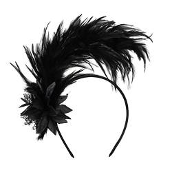 MWOOT Feder Haarschmuck Stirnband, 1920er Kopfschmuck Haarreif, Schwarz Feder Kopfschmuck mit Künstlichen Blumen für Cocktail Hochzeit Tee-Party Dekoration von MWOOT