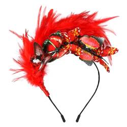 MWOOT Feder Schmetterling Haarschmuck Haarreif, 1920er Fascinator Kopfschmuck für Damen, Rot Feder 20er Jahre Stirnband mit Schmetterling für Karneval Cocktail Hochzeit Tee-Party Accessoires von MWOOT
