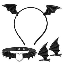 MWOOT Halloween Kostüme Fledermaus Haarschmuck mit Fledermaus Haarspangen, Fledermaus Stirnband, Damen Fledermaus Halsband, Frauen Halloween Kostüme Fledermaus Kopfschmuck Zubehör, Schwarz Haarclips von MWOOT