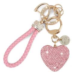 MWOOT Schlüsselanhänger Auto Rosa Schlüsselanhänger Herz mit herzförmigem glitzerndem Strassanhänger für Taschenrucksack Handtaschenanhänger für Frauen von MWOOT