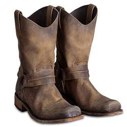 MWyanlan Männer Western-Cowboy-Stiefel Vintage-Quadrat-Kopf-Ritter Stiefel Herren Hohe Hilfe Land-Art-Arbeitsstiefel Frühling Herbst Wandern Trekking-Jagd,Braun,42 von MWyanlan