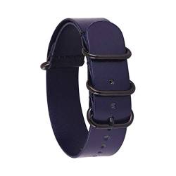 TikTako 18mm/20mm/22mm/24mm NATO Lederband Ring Buckle Männer Ersatz-Handgelenk-Band-Armband Blau Schwarz, 16mm von MXBAOHENG