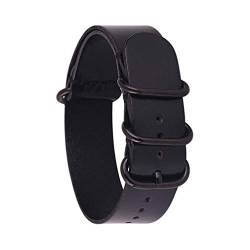 TikTako 18mm/20mm/22mm/24mm NATO Lederband Ring Buckle Männer Ersatz-Handgelenk-Band-Armband Schwarz Schwarz, 16mm von MXBAOHENG