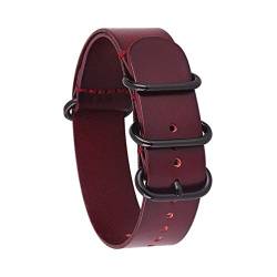 TikTako 18mm/20mm/22mm/24mm NATO Lederband Ring Buckle Männer Ersatz-Handgelenk-Band-Armband Wein-Rot-Schwarz, 16mm von MXBAOHENG