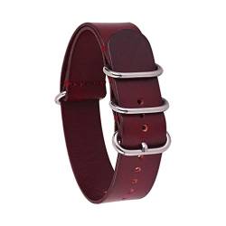 TikTako 18mm/20mm/22mm/24mm NATO Lederband Ring Buckle Männer Ersatz-Handgelenk-Band-Armband Wein-Rot-Silber, 16mm von MXBAOHENG