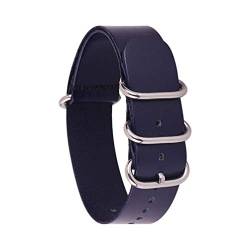 TikTako 18mm/20mm/22mm/24mm NATO Lederband Ring Buckle Männer Ersatz-Handgelenk-Band-Armband blau Silber, 20mm von MXBAOHENG