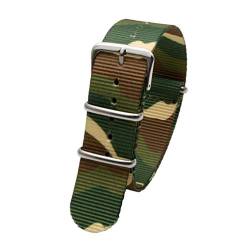 TikTako Sport-Uhrenarmband 18mm/20mm/22mm/24mm Nylon NATO Armband mit Edelstahl-Schnalle Gürtel Camouflage Grün, 22mm von MXBAOHENG
