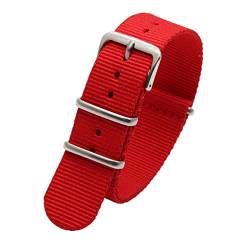 TikTako Sport-Uhrenarmband 18mm/20mm/22mm/24mm Nylon NATO Armband mit Edelstahl-Schnalle Gürtel rot, 18mm von MXBAOHENG