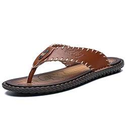 MXTSH Herren-Flip-Flops, leger, Leder-Sandalen für Herren, Gummisohle, Kaffeesandalen, 43 EU von MXTSH