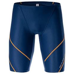 MY KILOMETRE Herren-Badeanzug, Jammer, solide, lange Badehose für Rennsport, Trainings-Badeanzug, Dunkelblau, 4XL von MY KILOMETRE