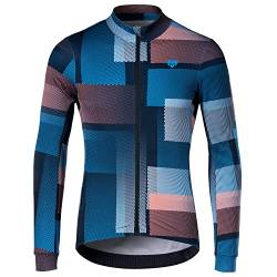 MY KILOMETRE Herren Thermo Fahrrad-Trikot Langarm Radtrikot MTB Jersey mit Reißverschluss Taschen Marineblau-Bedruckt XXL von MY KILOMETRE