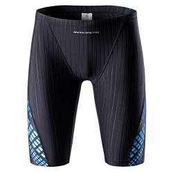 MY KILOMETRE Jammer Badeanzug Herren Solid Swim Jammers Endurance Long Racing Training Badeanzug, schwarz/blau, L von MY KILOMETRE