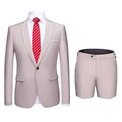 MY'S Herren 2-teiliges Slim Fit Anzug, Ein-Knopf-Blazer und kurze Hose Set mit Krawatte - Beige - L von MY'S