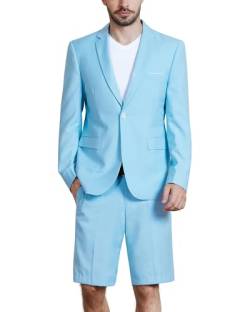 MY'S Herren 2-teiliges Slim Fit Anzug, Ein-Knopf-Blazer und kurze Hose Set mit Krawatte - Blau - L von MY'S