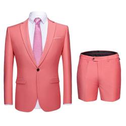 MY'S Herren 2-teiliges Slim Fit Anzug, Ein-Knopf-Blazer und kurze Hose Set mit Krawatte - Pink - XL von MY'S