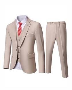 MY'S Herren 3-teiliges Slim-Fit-Anzug, Ein-Knopf-Jacke, Blazer, Weste, Hose, Set und Krawatte, Beige, M von MY'S