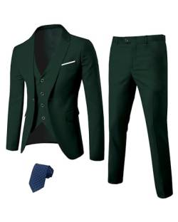 MY'S Herren 3-teiliges Slim-Fit-Anzug, Ein-Knopf-Jacke, Blazer, Weste, Hose, Set und Krawatte, dunkelgrün, L von MY'S