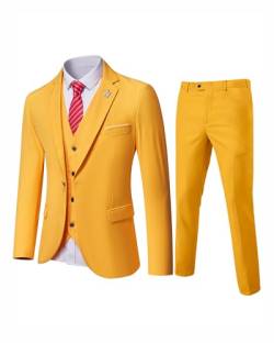 MY'S Herren 3-teiliges Slim-Fit-Anzug, Ein-Knopf-Jacke, Blazer, Weste, Hose, Set und Krawatte, gelb, M von MY'S