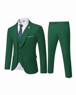 MY'S Herren 3-teiliges Slim Fit Anzug-Set, Ein-Knopf-Jacke, Weste, Hose mit Krawatte - Grün - S von MY'S