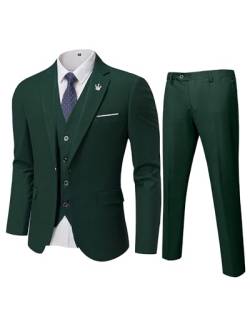 MY'S Men?s 3 Piece Slim Fit Suit Set, One Button Blazer Jacket Vest Pants with Tie, Solid Party Wedding Dress, Tux Waistcoat and Trousers, Deep Green, L, 5'9-6'3, 175-190lbs von MY'S