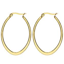 MYA art Damen Creolen Ovale Ringe hängend mit Stecker Edelstahl Gold Gelbgold Vergoldet Große Ohrringe Oval Groß Flach 4cm MYAGOOHR-42 von MYA Art