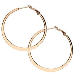 MYA art Damen Creolen Runde Ringe hängend mit Stecker Edelstahl Rose Gold Rosegold Vergoldet Große Ohrringe Rund Groß Flach 5cm MYARGOHR-64 von MYA Art