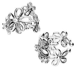 MYA art Damen Fake Piercing aus 925 Silber mit Zirkonia Blume Ornament Ohrklemme Ear Cuff Ohrringe Creolen 2er Set MYASIOHR-24 von MYA Art