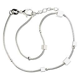 MYA art Damen Fußkettchen Fußkette Fuß Kette 925 Sterling Silber mit Würfel Quadrat Anhänger Fußband Fußbändchen MYASIKET-68 von MYA Art