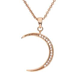 MYA art Damen Halskette Kette Collier Halbmond Mond Mondsichel Anhänger mit Zirkonia Strass Steinen Rose Gold Vergoldet Rosegold MYARGKET-33 von MYA Art