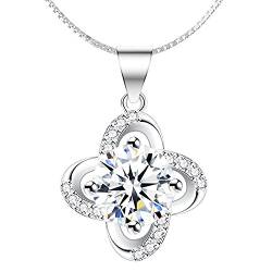 MYA art Damen Kette Halskette 925 Silber infinity Blume Anhänger mit rundem Zirkonia Stein Strass Weiß Collier MYASIKET-100 von MYA Art