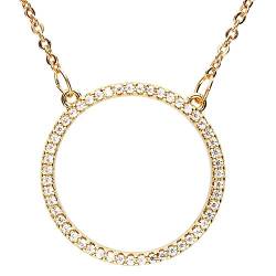 MYA art Damen Kette Halskette Gold Vergoldet Kreis Ring Offen Anhänger mit Strass Zirkonia Steinen Minimalistisch MYAGOKET-18 von MYA Art
