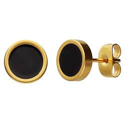 MYA art Damen Ohrringe Ohrstecker Stecker Edelstahl Vergoldet Platte mit Kreis Rund Minimalistisch Geometrische Formen Gold Schwarz 12mm MYAGOOHR-41 von MYA Art