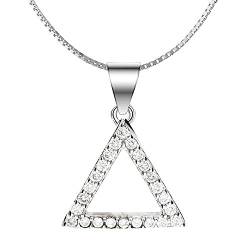 MYA art Premium Damen Halskette Kette 925 Sterling Silber Dreieck Offen Anhänger mit Zirkonia Strass Steinen Minimalistisch Geometrisch 45cm MYASIKET-96 von MYA Art