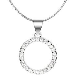 MYA art Premium Damen Halskette Kette 925 Sterling Silber Kreis Ring-Anhänger Offen mit Zirkonia Strass Steinen Minimalistisch Geometrisch 45cm MYASIKET-94 von MYA Art