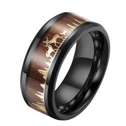 MYBaoDan Ringe für Damen Forest Deer Titanium Stahl Herren- Und Damenringe Holz Getreide Eingelegtes Ehering Geschenk-11#-Silber von MYBaoDan