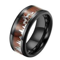 MYBaoDan Ringe für Damen Forest Deer Titanium Stahl Herren- Und Damenringe Holz Getreide Eingelegtes Ehering Geschenk-7#-Silber von MYBaoDan
