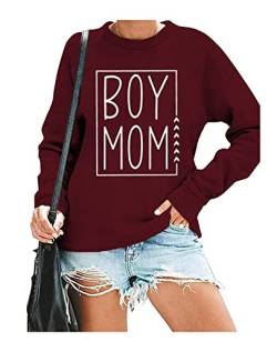 Junge Mama Sweatshirt für Frauen Casual Herbst Winter Langarm Pullover Tops Lustiger Brief Druck Junge Mama T-Shirt, Weinrot, L von MYCHTE