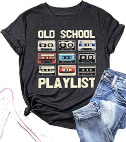 Retro 80er Jahre T-Shirt für Frauen Kassette Tape Musik Old School Playlist Shirt Vintage Grafik Tees Casual Loose Tops, Grau, XX-Large von MYCHTE