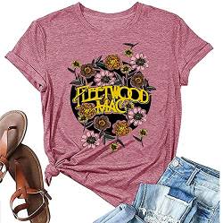 Vintage Bleached Rock Band T-Shirt Frauen Retro Grafik Rock Music Tees Sommer Süß Kurzarm Konzert Shirt Tops, Pink 2, Klein von MYCHTE