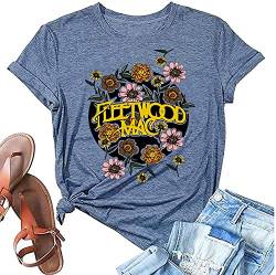 Vintage Bleached Rock Band T-Shirt Frauen Retro Grafik Rock Music Tees Sommer Süß Kurzarm Konzert Shirt Tops, blau, Mittel von MYCHTE