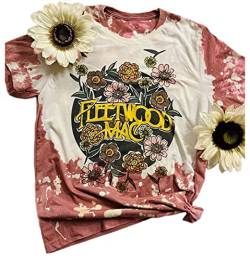 Vintage Bleached Rock Band T-Shirt Frauen Retro Grafik Rock Music Tees Sommer Süß Kurzarm Konzert Shirt Tops, rose, Groß von MYCHTE