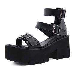 Damen-Plateau-Sandalen, Hohe Absätze, Große Europäische Und Amerikanische, Hohle, Lässige, Dicke Sohle, Sommer, Dicke Ferse, Römische Sandalen,Schwarz,36 EU von MYFSPORTS